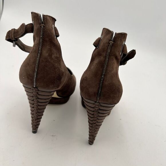 B. Makowsky Heels Women's 6M Brown Suede Leather Ankle Strap Open Toe Platform - Picture 3 of 10
